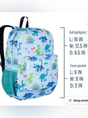 Kids Dino Print Light Blue Backpack
